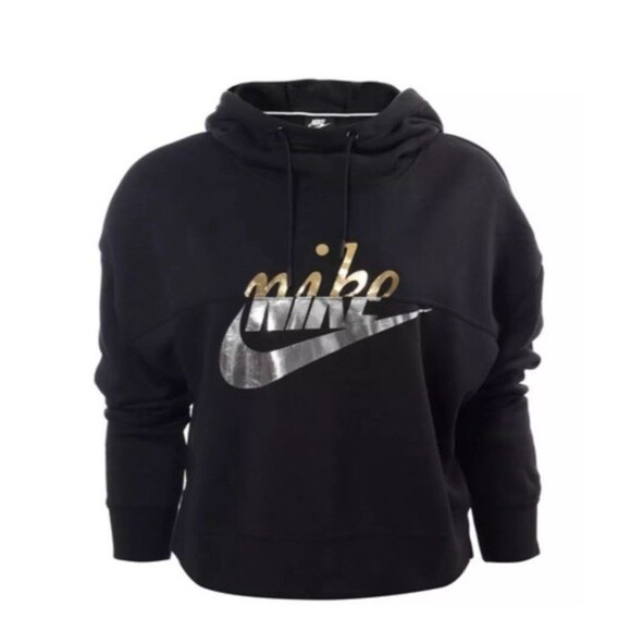 Nike Rally Clash Women's Crop Hoodie (Black with Metallic Logo)Minimalist Sporty - Picture 1 of 3
